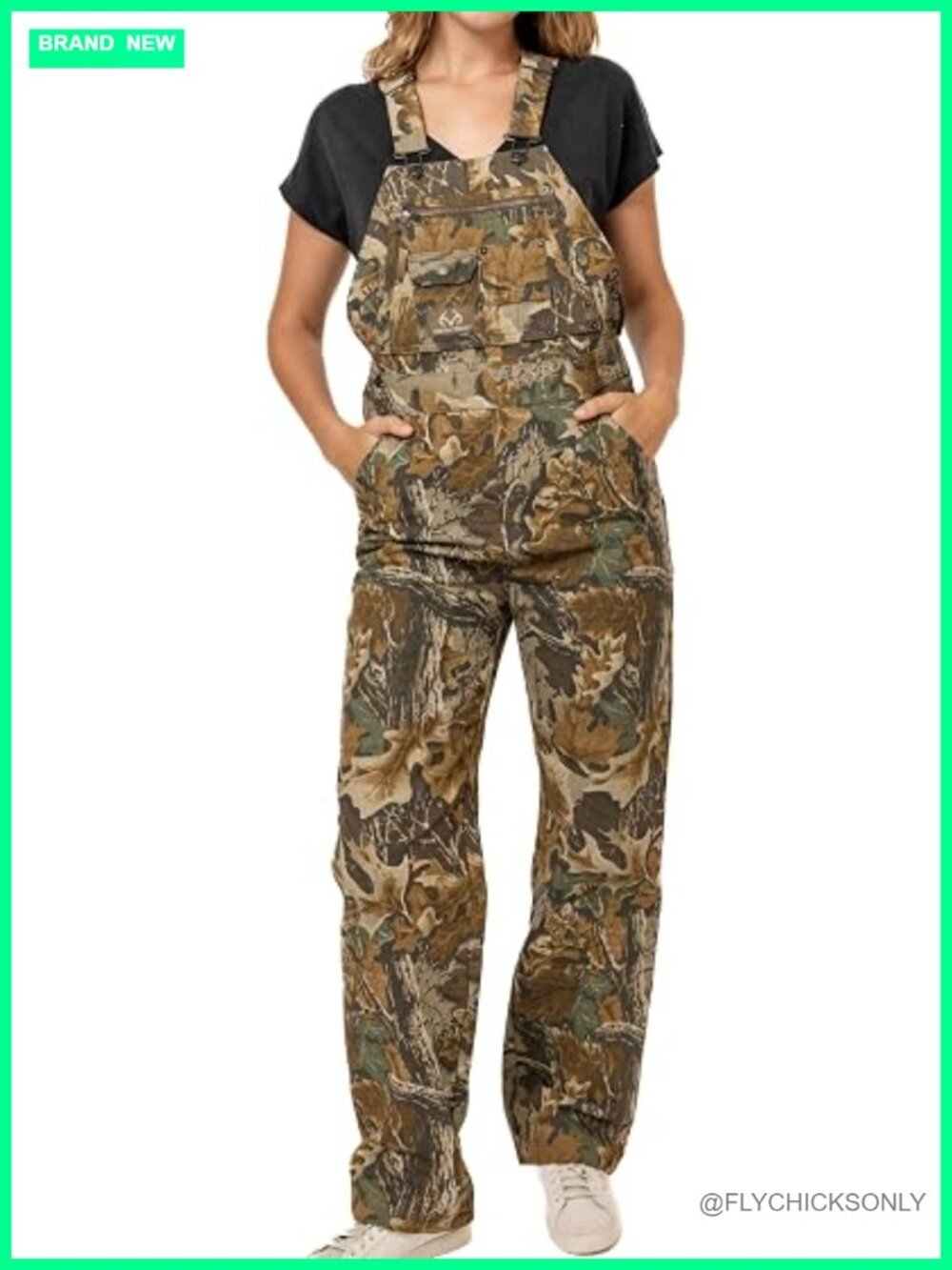 Realtree Women's Camo Cotton Bib Overalls, Uninsulated 6-Pocket Hunting Overall